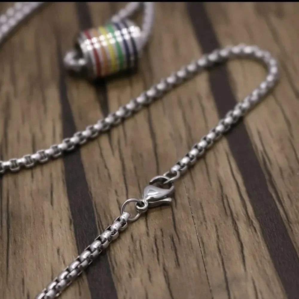 Colorful enameled rainbow on metal pendant rolo chain necklace, LGBTQ+, Pride